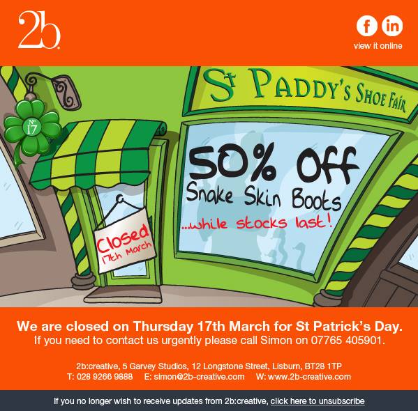 Closed for St Patricks Day!